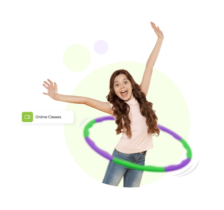 A child hula hooping in a live online HoopStar Academy class